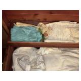 CONTENTS OF CEDAR CHEST: WOOL GLOVES, DOILIES,