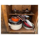 CONTENTS OF (2) KITCHEN CABINETS: FRYING PANS,