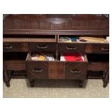 CONTENTS OF WOODEN BUFFET: TOOLS, HARDWARE, PAPER