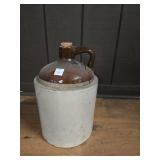TWO-TONED STONEWARE JUG WITH PLUG APPROX 14"