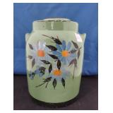 GREEN HAND PAINTED COOKIE JAR APPROX 9"