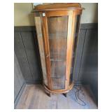 LIGHTED CURVED GLASS CURIO CABINET WITH 3 SHELVES