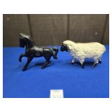 CAST IRON SHEEP AND HORSE BANKS APPROX 5"