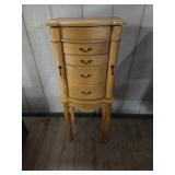 WOODEN JEWELRY BOX WITH COSTUME JEWELRY