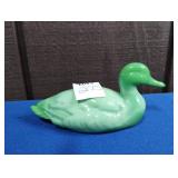FENTON GREEN GLASS DUCK APPROX 5"