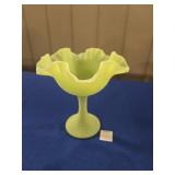 FLUTED URANIUM GLASS CANDY DISH APPROX 6"