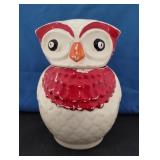 OWL COOKIE JAR WITH PAINTED FACE APPROX 10"