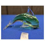 MURANO GLASS STYLE GREEN DOLPHIN APPROX 6.25"