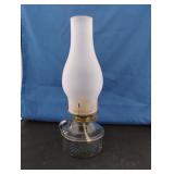 CLEAR OIL LAMP WITH FROSTED CHIMNEY APPROX 12.5"