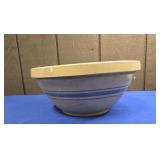 YELLOW WARE BLUE STRIPED POTTERY MIXING BOWL