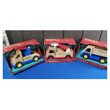 TONKA WOODEN TOW, DUMP & FIRE TRUCK