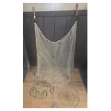 VINTAGE FISHING NETS & BAG (HAS DAMAGE SEE PHOTOS)