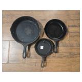 (3) CAST IRON SKILLETS: SK 3 MADE IN USA, WAGNER