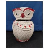 OWL COOKIE JAR RED AND BLACK APPROX 9.5"