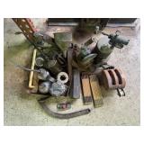 Misc Lot with Block, funnel, Oil Can, Etc