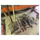 Draw Knife, saw, wood axe head, etc