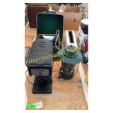 Typewriter, coffee maker, lantern