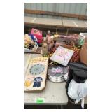 Clock, tins, signs, coffee maker