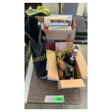 Assorted books, leg brace