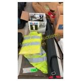 Hi-vis vests, poster case, assorted meters