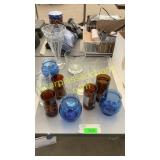 Assorted glasses, vase