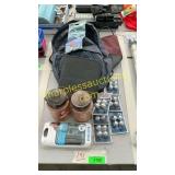 Backpack, candles, Phillips headphones &