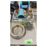 Glassware, dog chain & stake, dog bowl