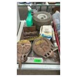 Pulleys, wheels, nails, caulk gun