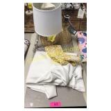 Lamps, bed sheet, kitchen towel