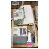 Curtains, bath mat, graphite pencils