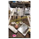Metal organizer, candle holders, misc home