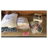 Throw pillow, placemats, curtains, flatware