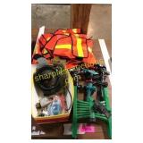 Bike/padlocks, sprinklers, safety vests