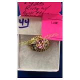 .925 ring w/ pink & clear stones