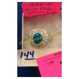 .925 ring w/ turquoise & clear stones