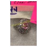 .925 ring w/ pink & clear stones