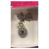 .925 chain & pendent w/ purple & clear stones