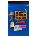 Coca Cola items- wood case, openers, Knife