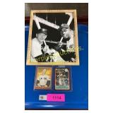 B/W photo of Hank Aaron/Mickey Mantle w/2 BB cards