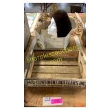 Wooden crate, fancy fur hat