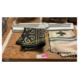 Woven rug, blinds, rug