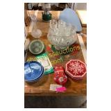 Glass punch bowl & cups, royal Copenhagen China