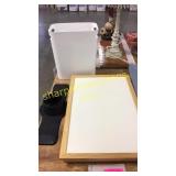 Ironing board, trash cans, board, misc