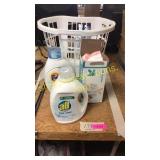 Laundry basket, laundry detergent, trash bags