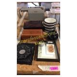 Tea pot, wooden box, metal box, mirrors, tea