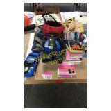 Books, toy cars, bag, misc