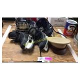 Skates, helmets, hat