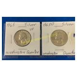 2 silver Washington quarters