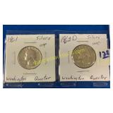 2 silver Washington quarters