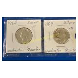 2 silver Washington quarters